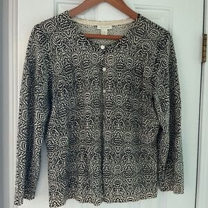 Garnet Hill Merino Wool Cardigan Black/Ivory XL